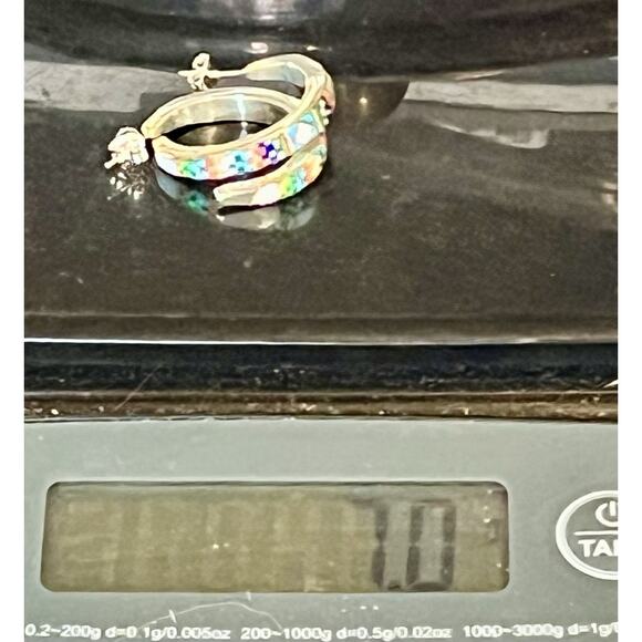 Native American ZUNI Sterling Silver Multi Gem Micro Inlay Hoop Earrings Signed - Picture 15 of 15